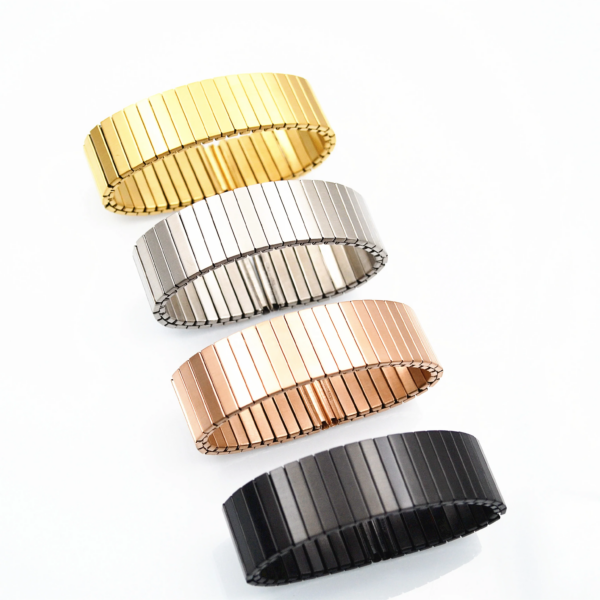 Bracelet Acier Inoxydable 304 Brossé 22mm Élastique à Surface Plate avec Perle Bambou
