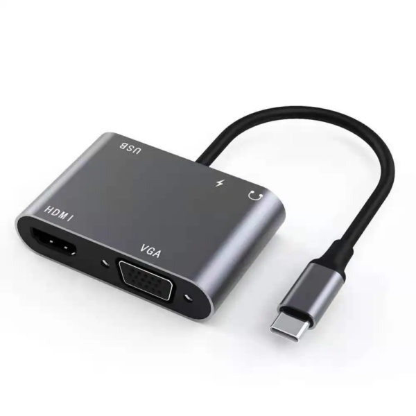 Adaptateur Hub 5-en-1 USB Type C vers HDMI, VGA, USB 3.0, PD, Audio, 4K 30Hz, Accessoires Ordinateur Multifonction