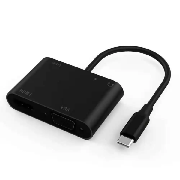 Adaptateur Hub 5-en-1 USB Type C vers HDMI, VGA, USB 3.0, PD, Audio, 4K 30Hz, Accessoires Ordinateur Multifonction
