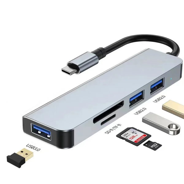 Station d'Accueil Aluminium Alliage Type-C vers SD/TF + USB 3.0 HUB