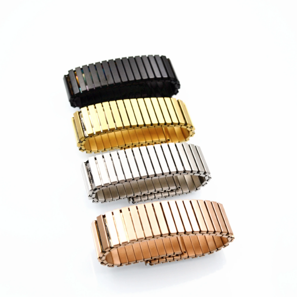 Bracelet Acier Inoxydable 304 Brossé 22mm Élastique à Surface Plate avec Perle Bambou