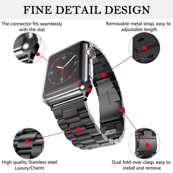 4 Bracelet Métal Acier Inoxydable 304 à Double Fermoir pour Apple Watch