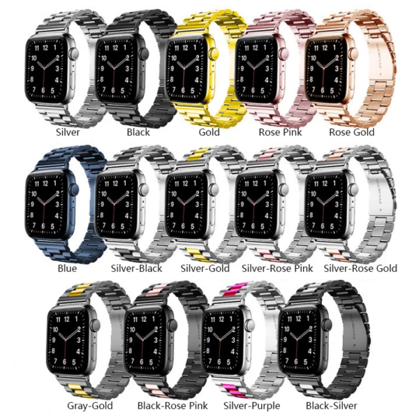 6 Bracelet Métal Acier Inoxydable 304 à Double Fermoir pour Apple Watch